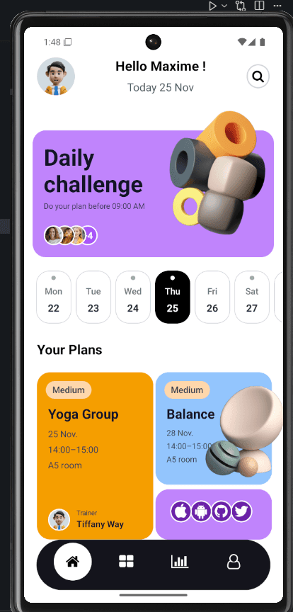 Interface utilisateur de tableau de bord mobile